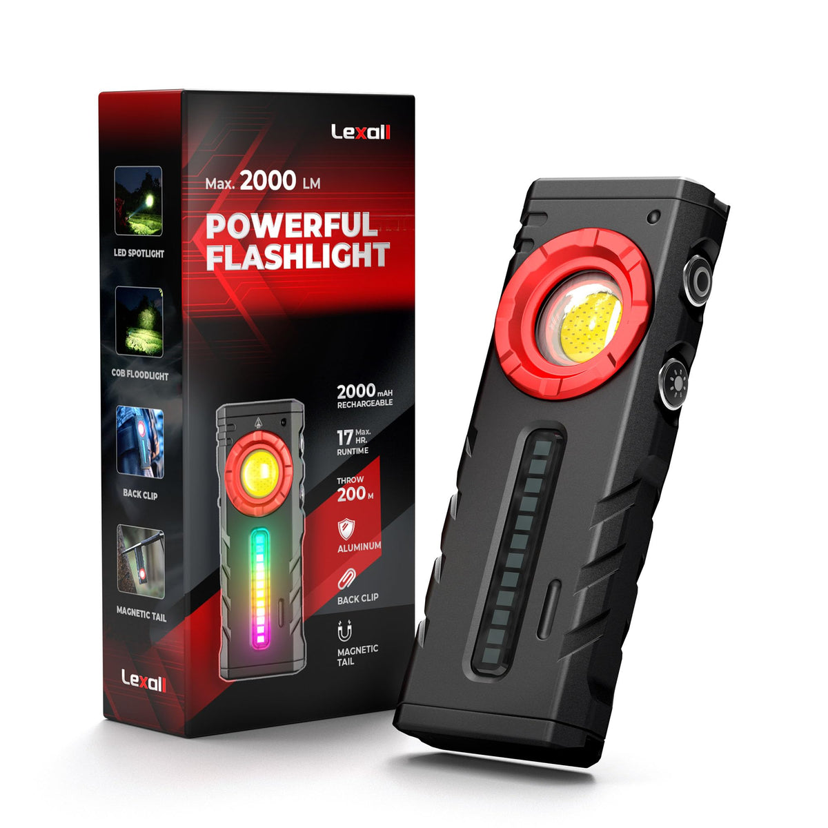 Lexall EDC flashlight top spotlight 2000 lumens for distant object detection