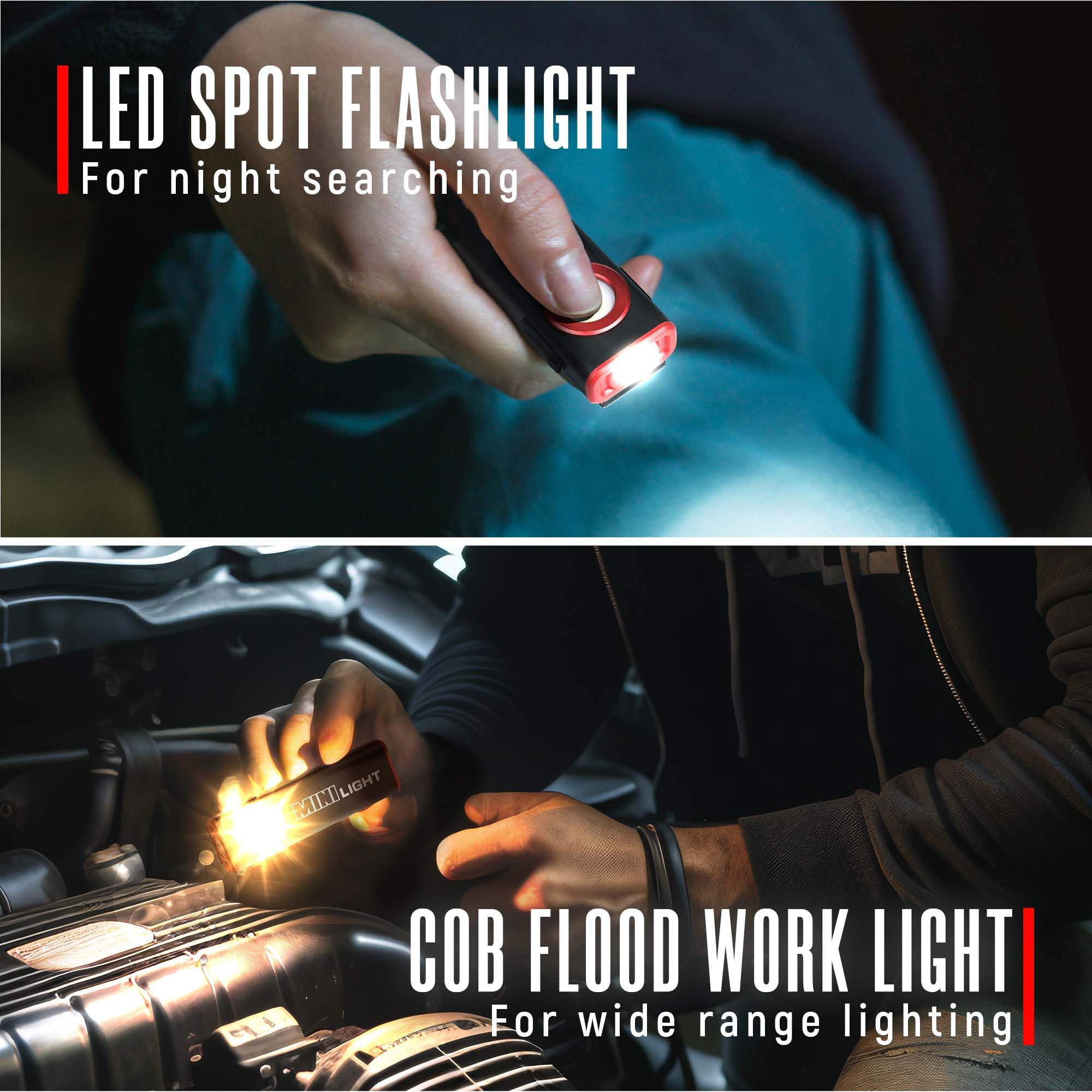 Lexall Flashlight clip and magnet design keeps hands free during repairs.