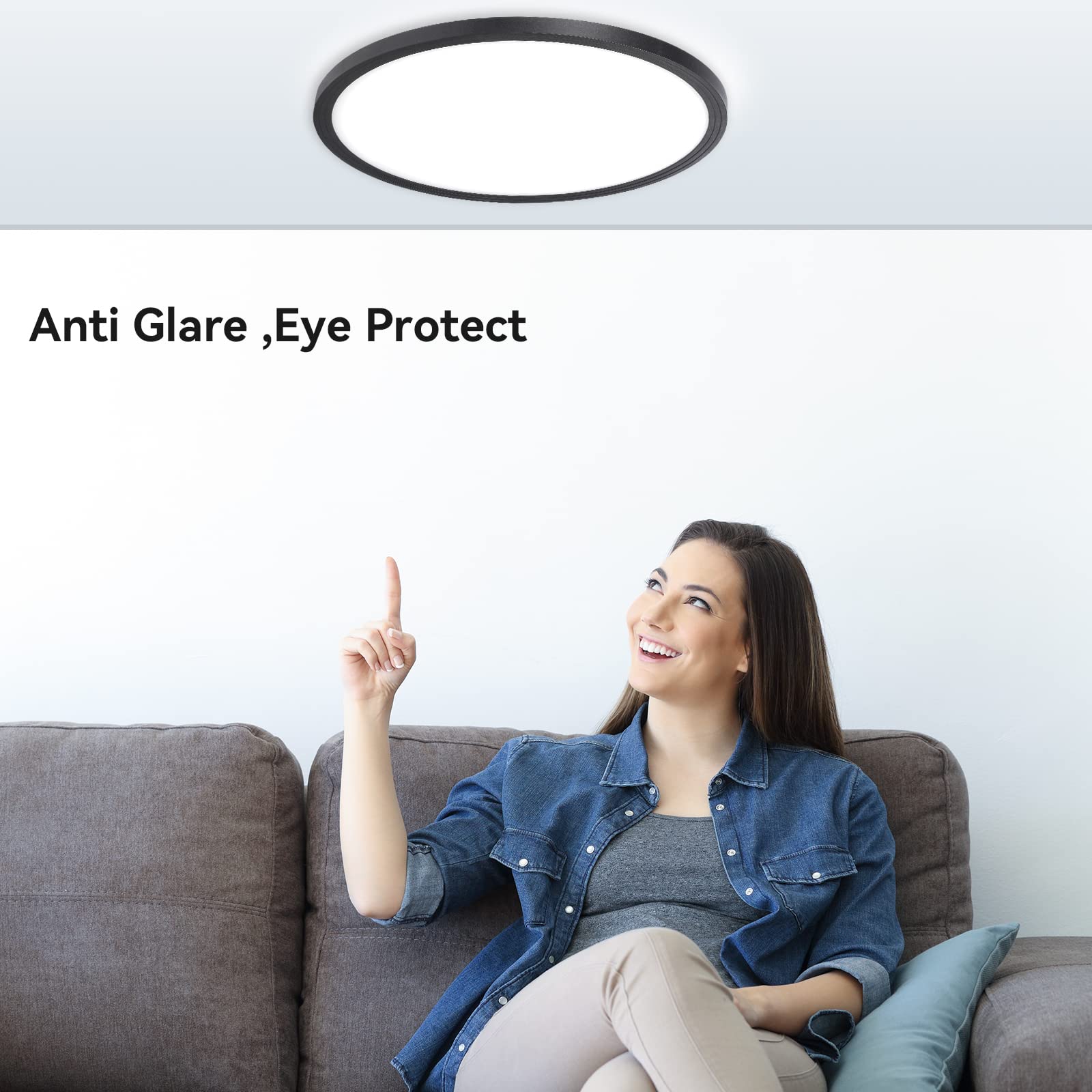 Lexier living room flush-mount LED light providing bright, even coverage.