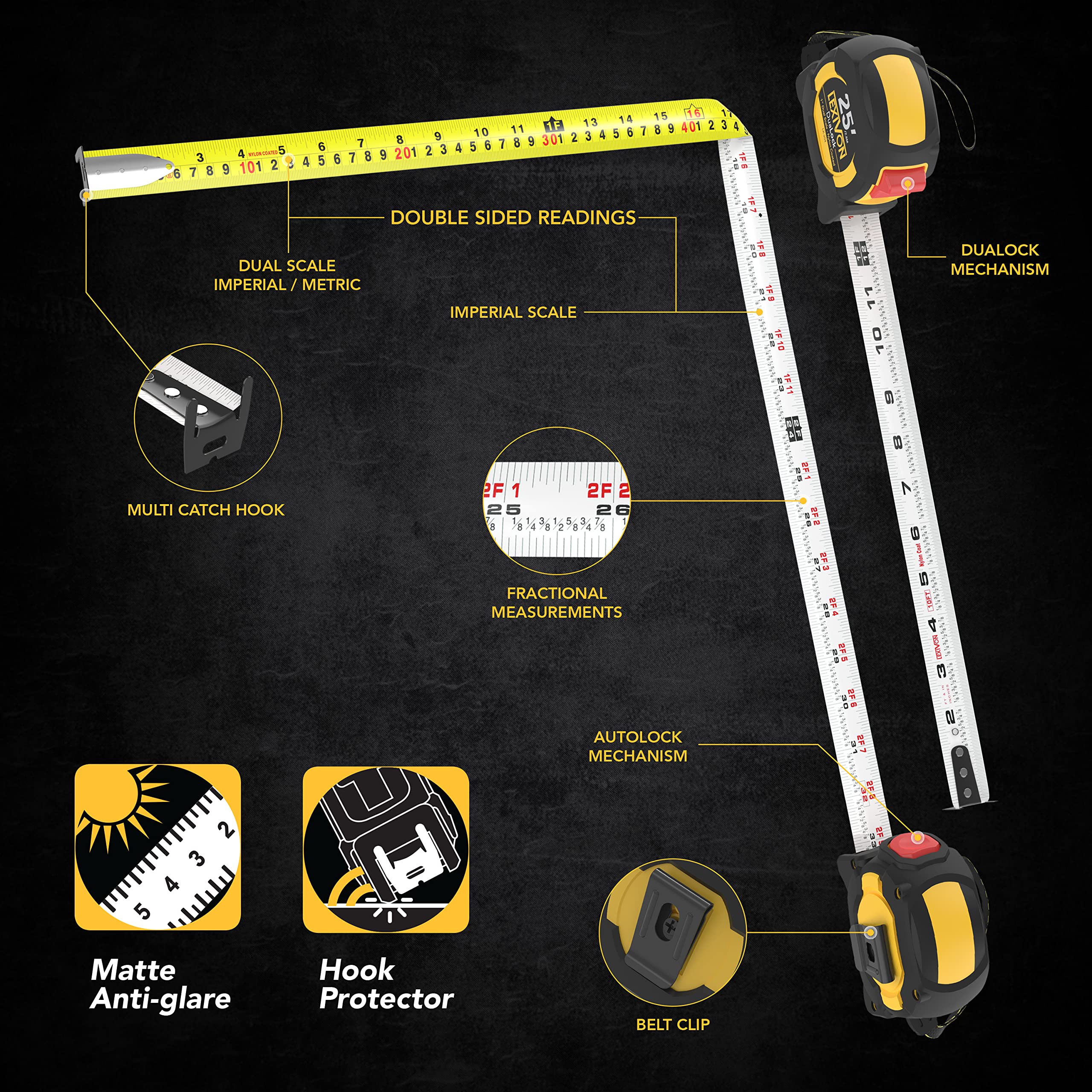 LEXIVON 1-inch wide blade shown for easy visibility and precise readings.