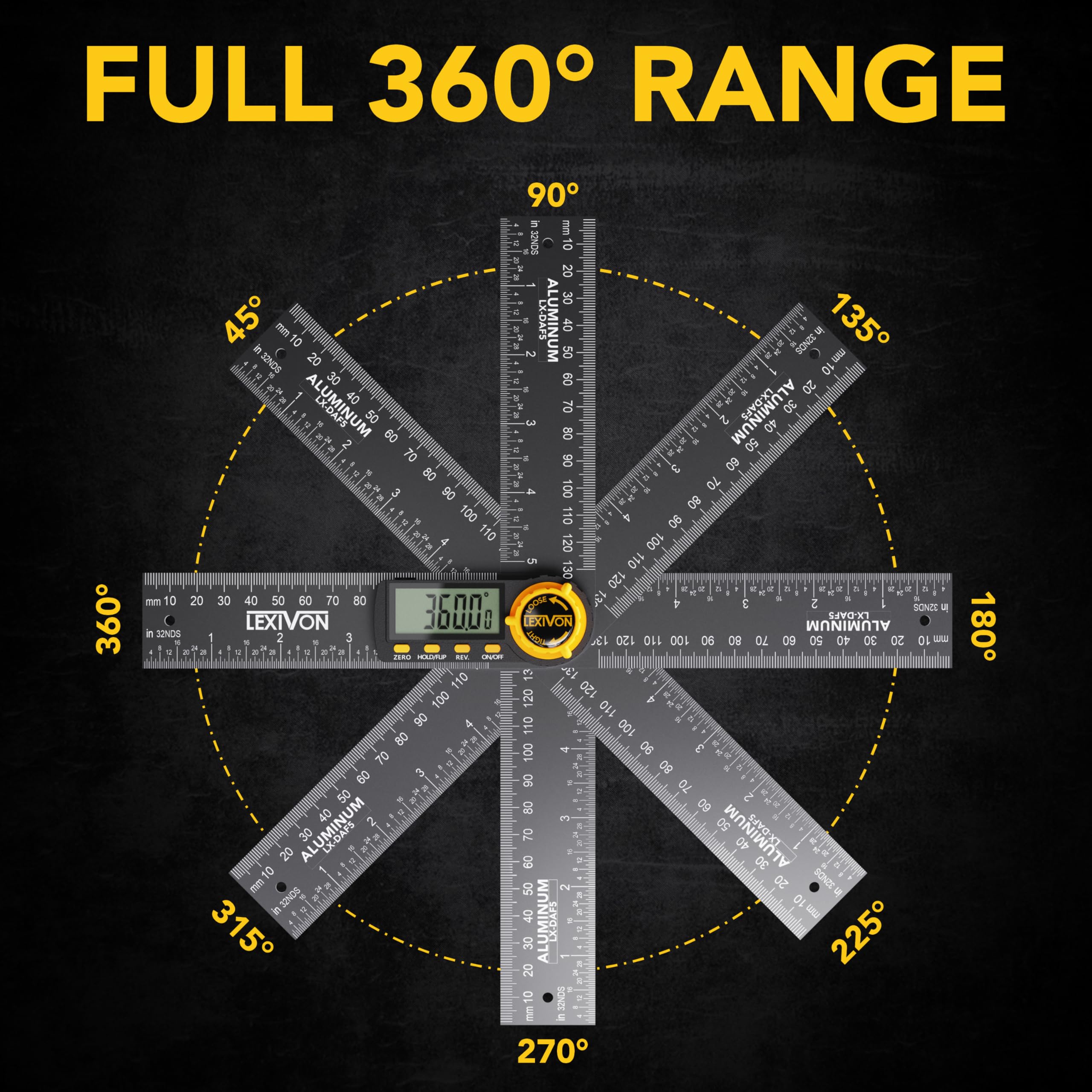 LEXIVON 5 inch aluminum rule with laser-etched marks for accurate layouts.