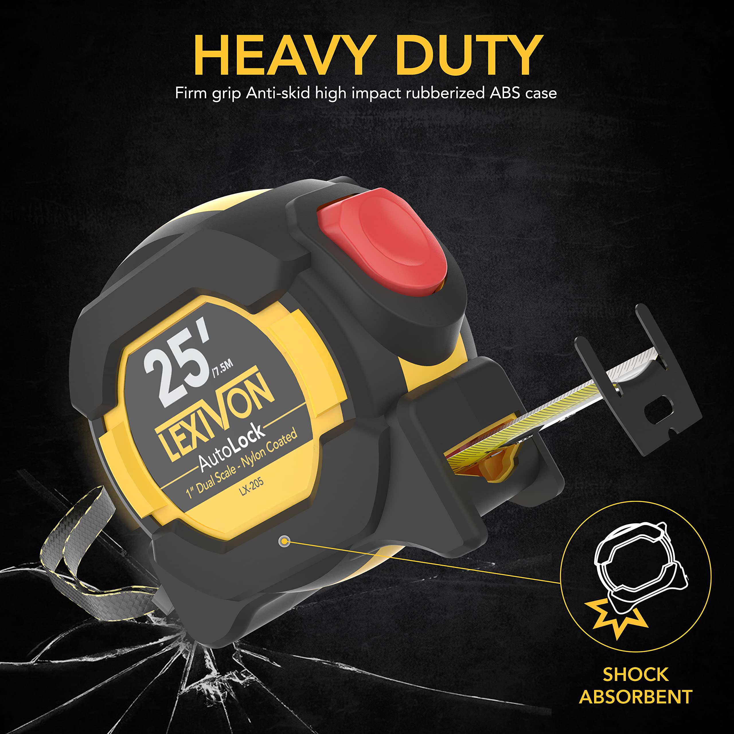 LEXIVON AutoLock engaged for stable one-handed measuring in tight spaces