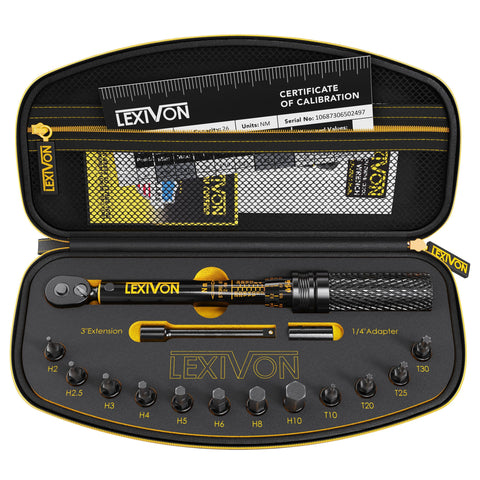 LEXIVON bike torque wrench 1/4 inch drive with precise 2–26 Nm range