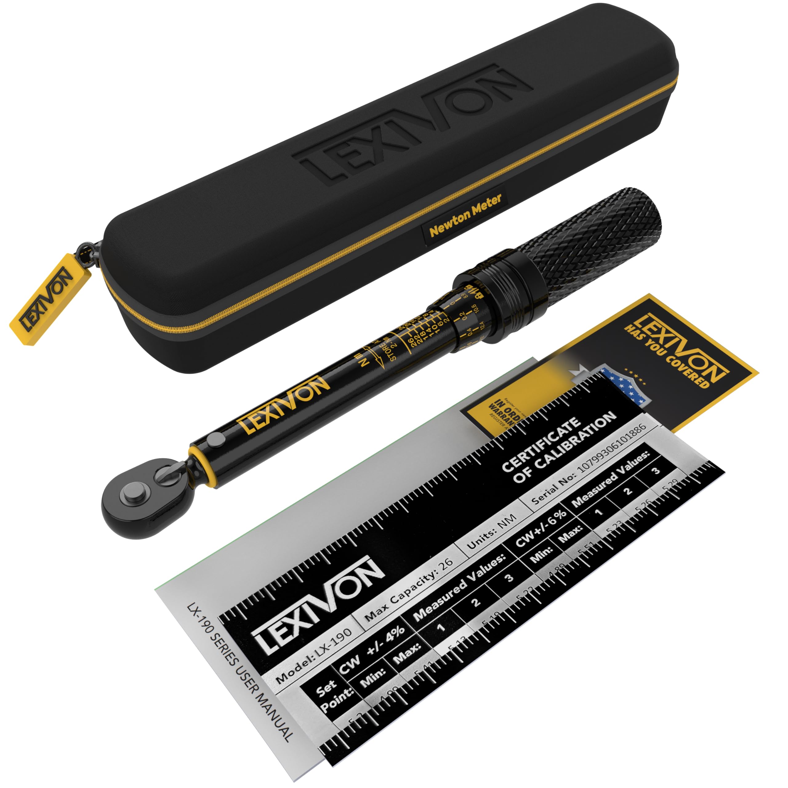 LEXIVON yellow-on-black scale boosts visibility for accurate torque readings.