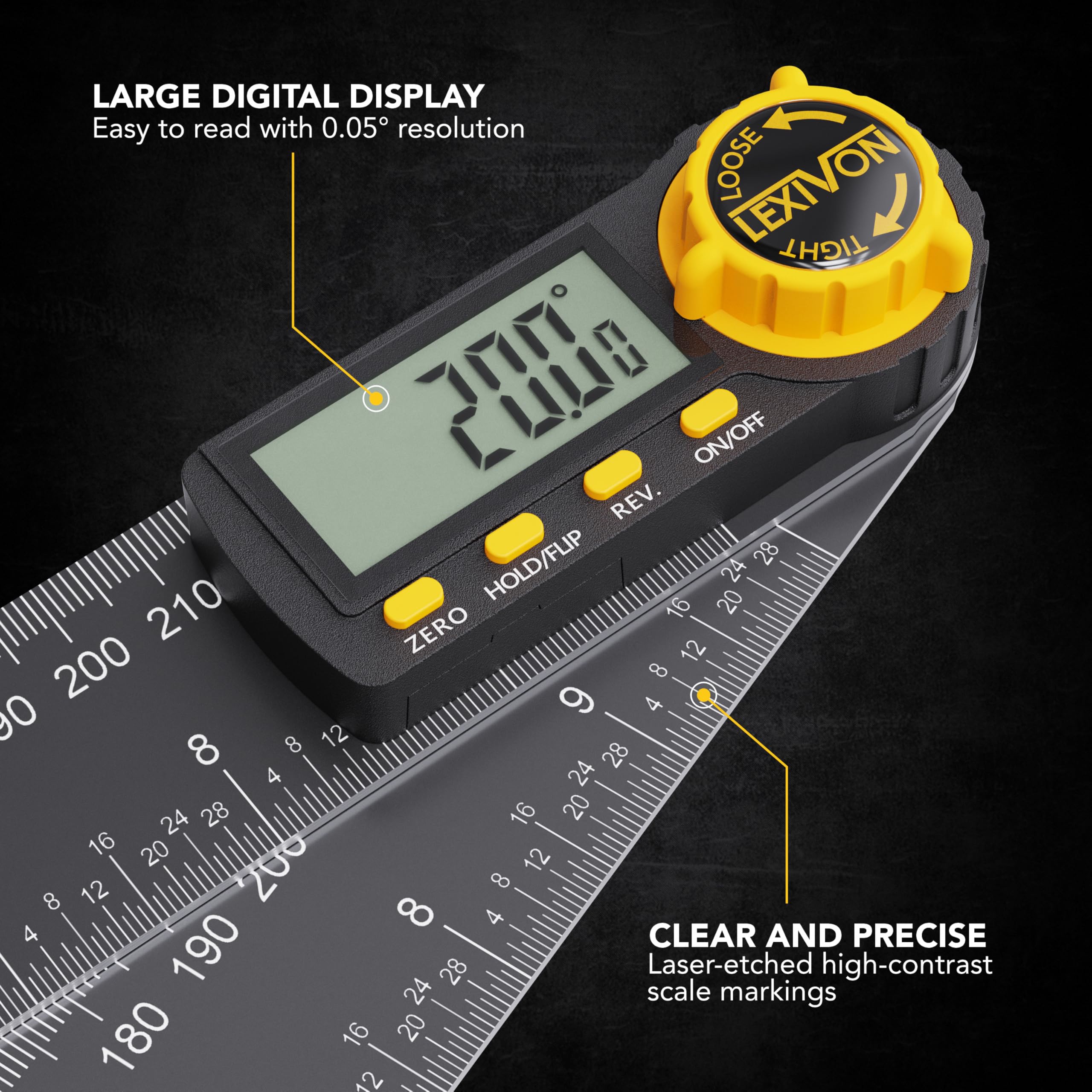 LEXIVON DAF10 angle lock knob enables precise, repeatable measurements.