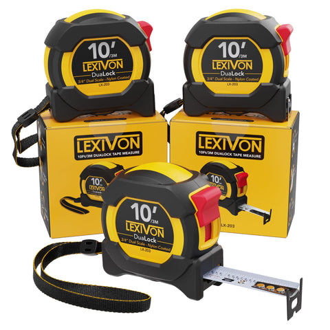 LEXIVON dual-lock tape measure 10ft blade close-up for precise layout and quick reads