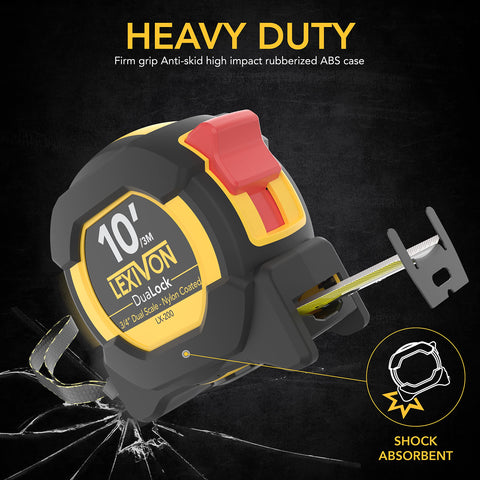 LEXIVON dual-lock tape measure dual-scale readability supports ft, inches, fractions and metric