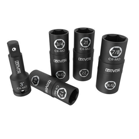 LEXIVON heat-treated-cr-mo-steel sockets resist high torque use.