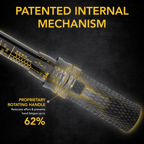 Non-slip knurled aluminum handle improves grip and control