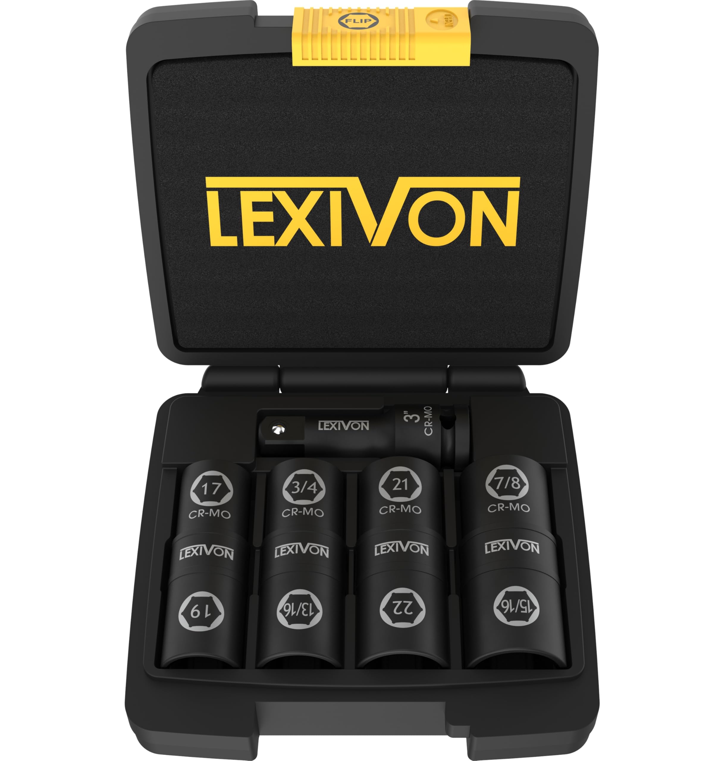 LEXIVON lug-nut-impact-socket-set with 1/2-inch drive for high-torque wheel nut jobs.