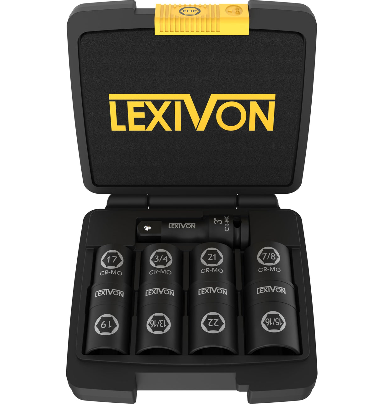 LEXIVON lug-nut-impact-socket-set with 1/2-inch drive for high-torque wheel nut jobs.