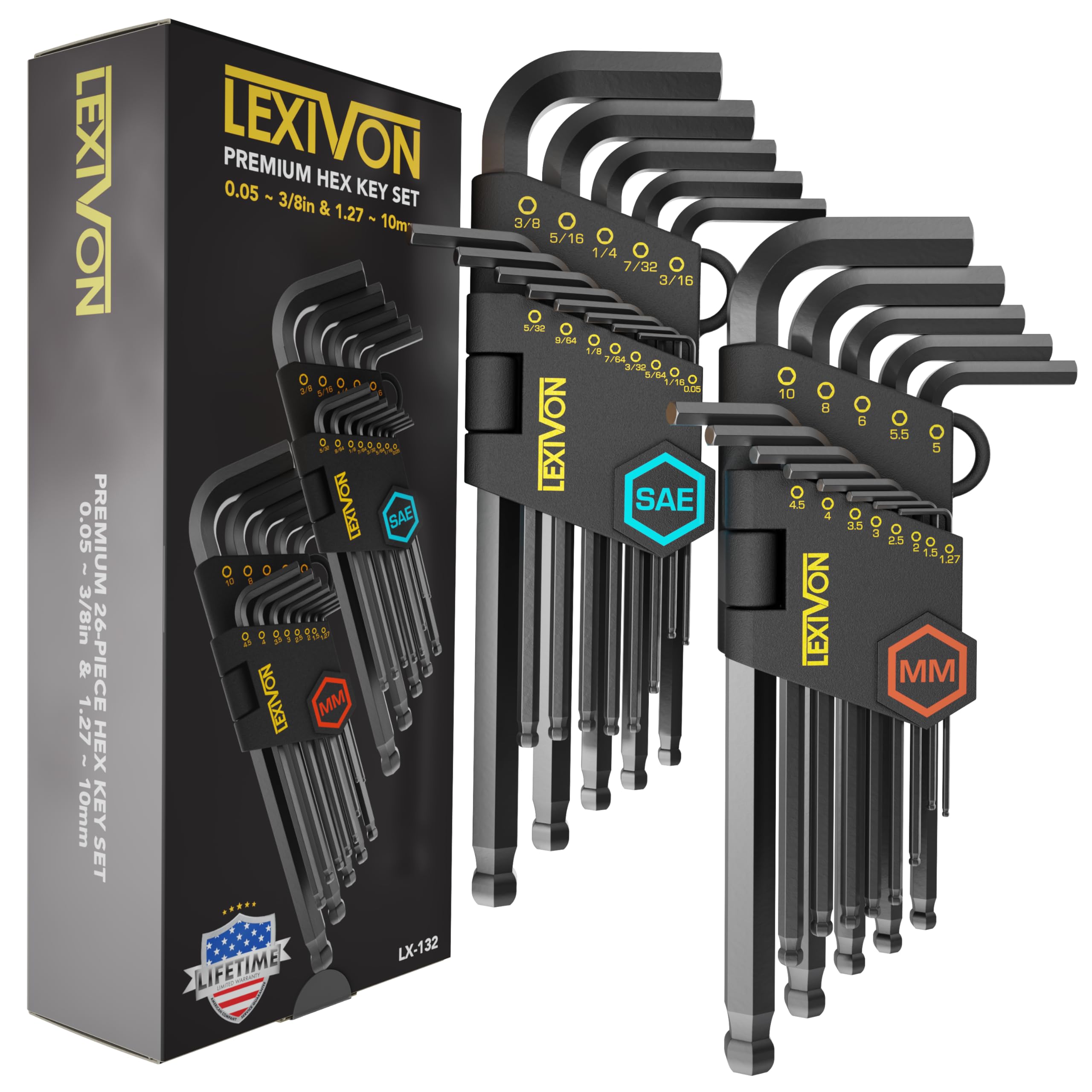 LEXIVON LX-132 Allen wrenches set neatly organized for quick size selection and durability