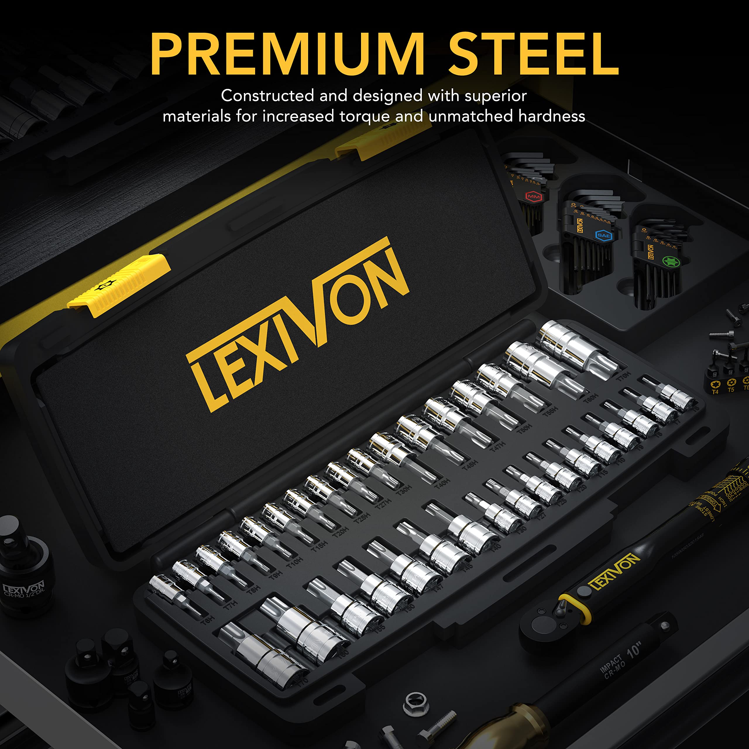 LEXIVON Master Torx sockets display a full range with case lid visibility