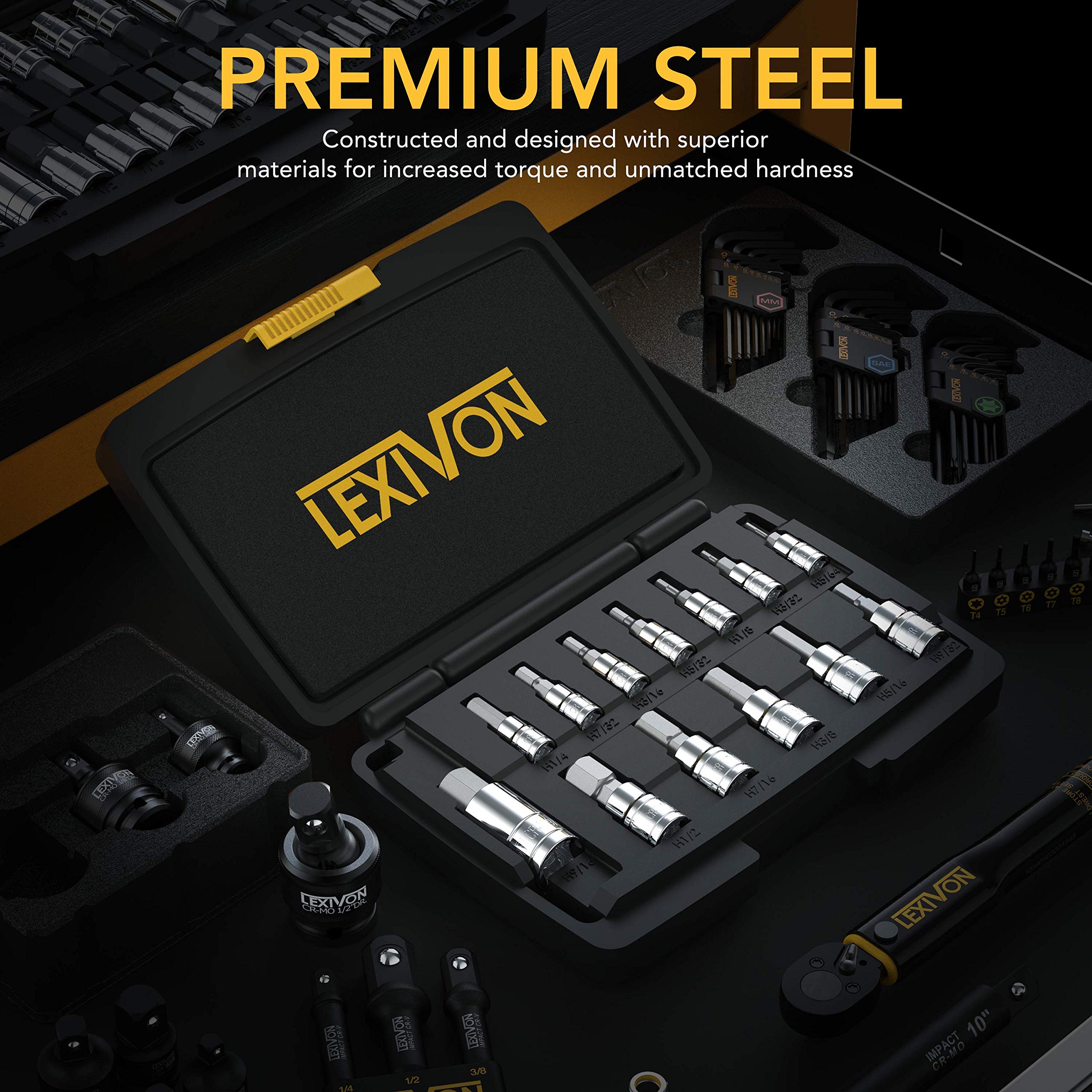 LEXIVON SAE hex bits sizes area highlights ready-to-use precision