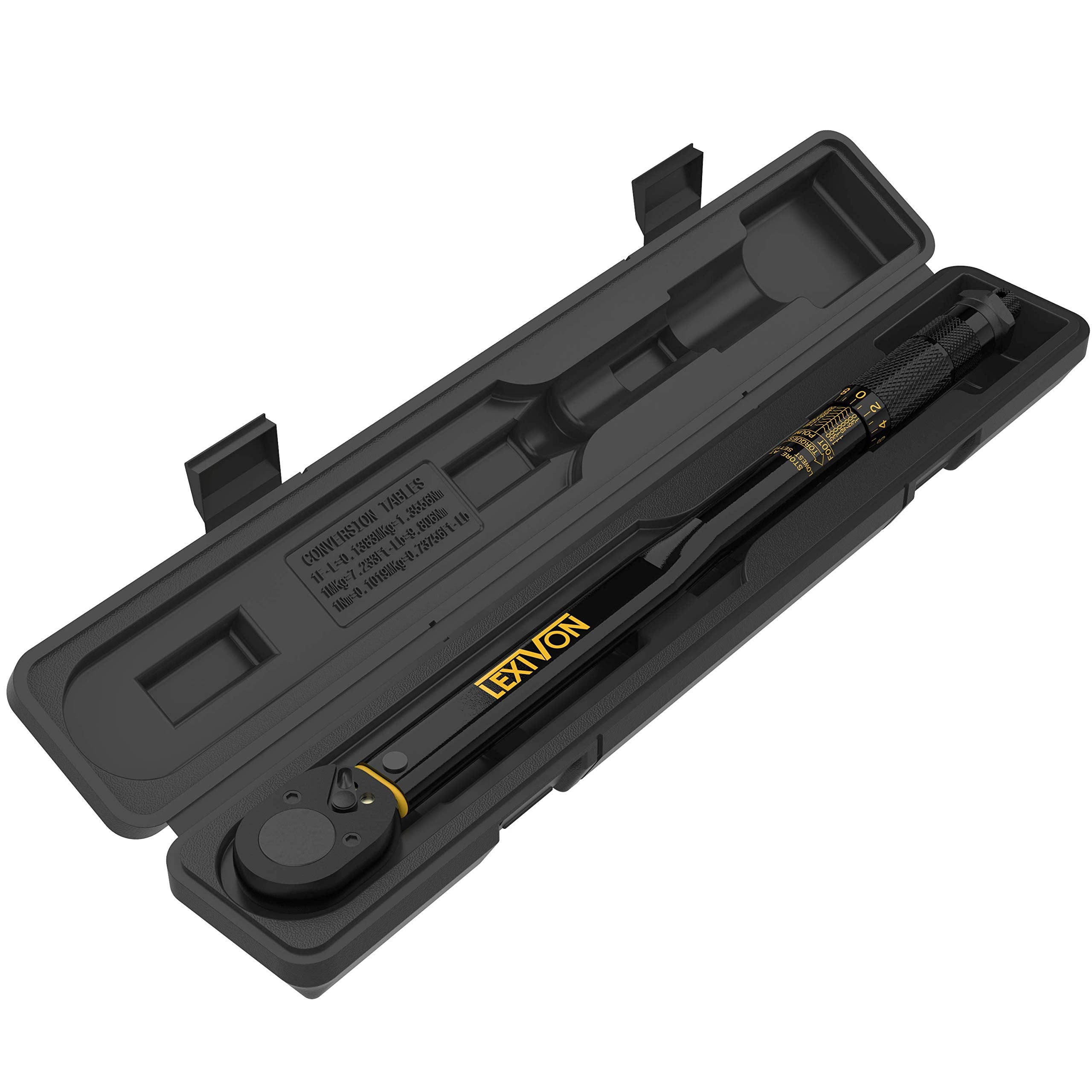 LEXIVON torque wrench yellow-on-black markings improve readability in low light