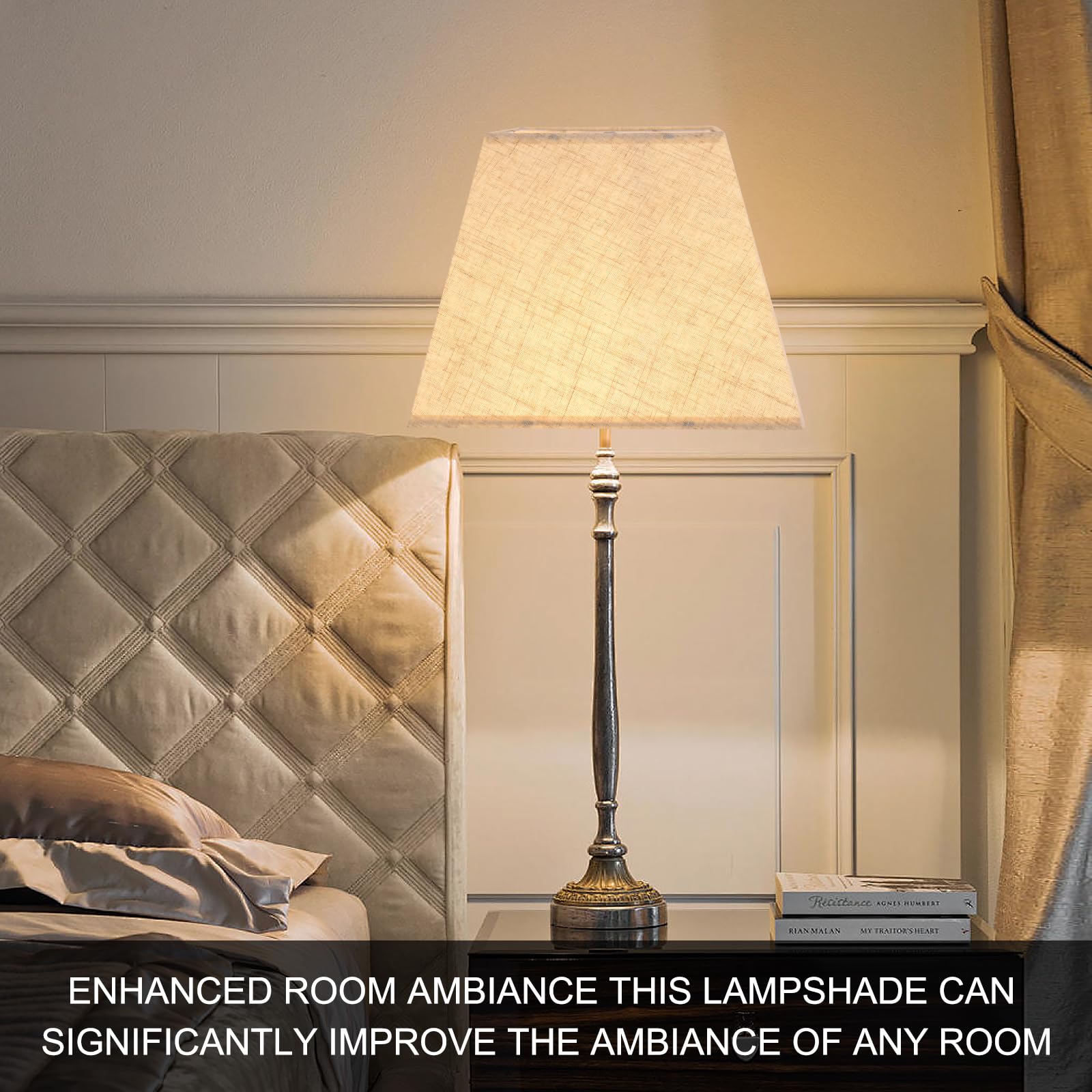 LEYINPEI beige square lampshade on lamp adding warm ambient lighting