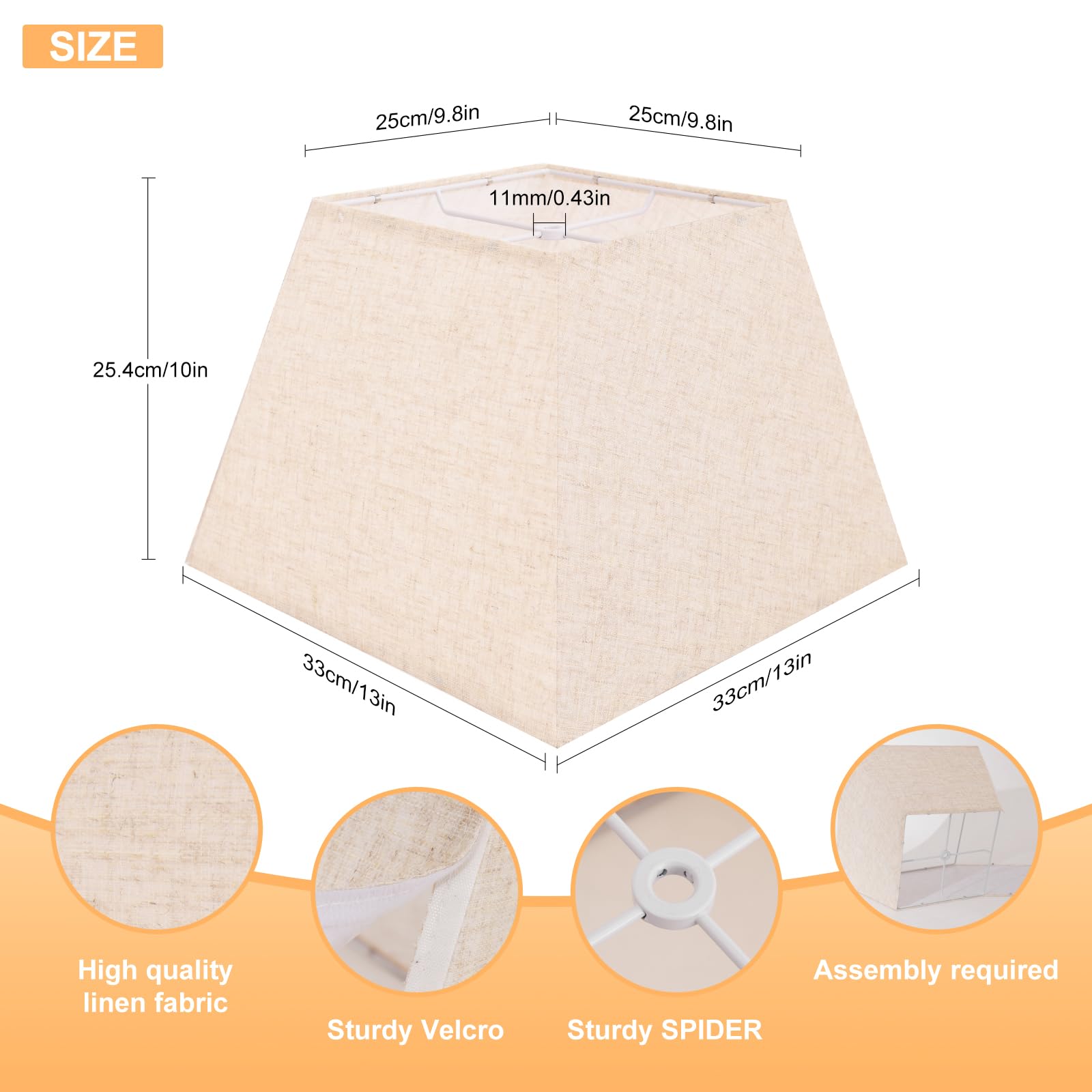 LEYINPEI beige square lampshade top view reveals linen texture and clean lines for modern interiors