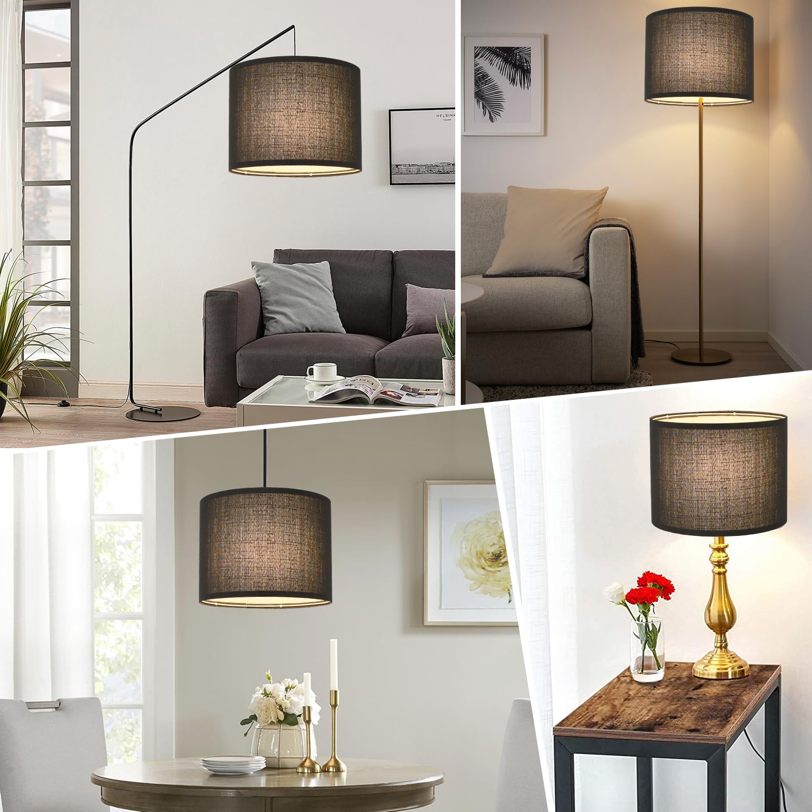 LEYINPEI black drum lamp shade side view with soft glare-free light