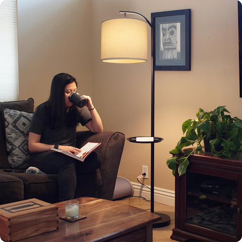 LEYINPEI soft-diffused light from linen shade, reducing glare for cozy spaces.