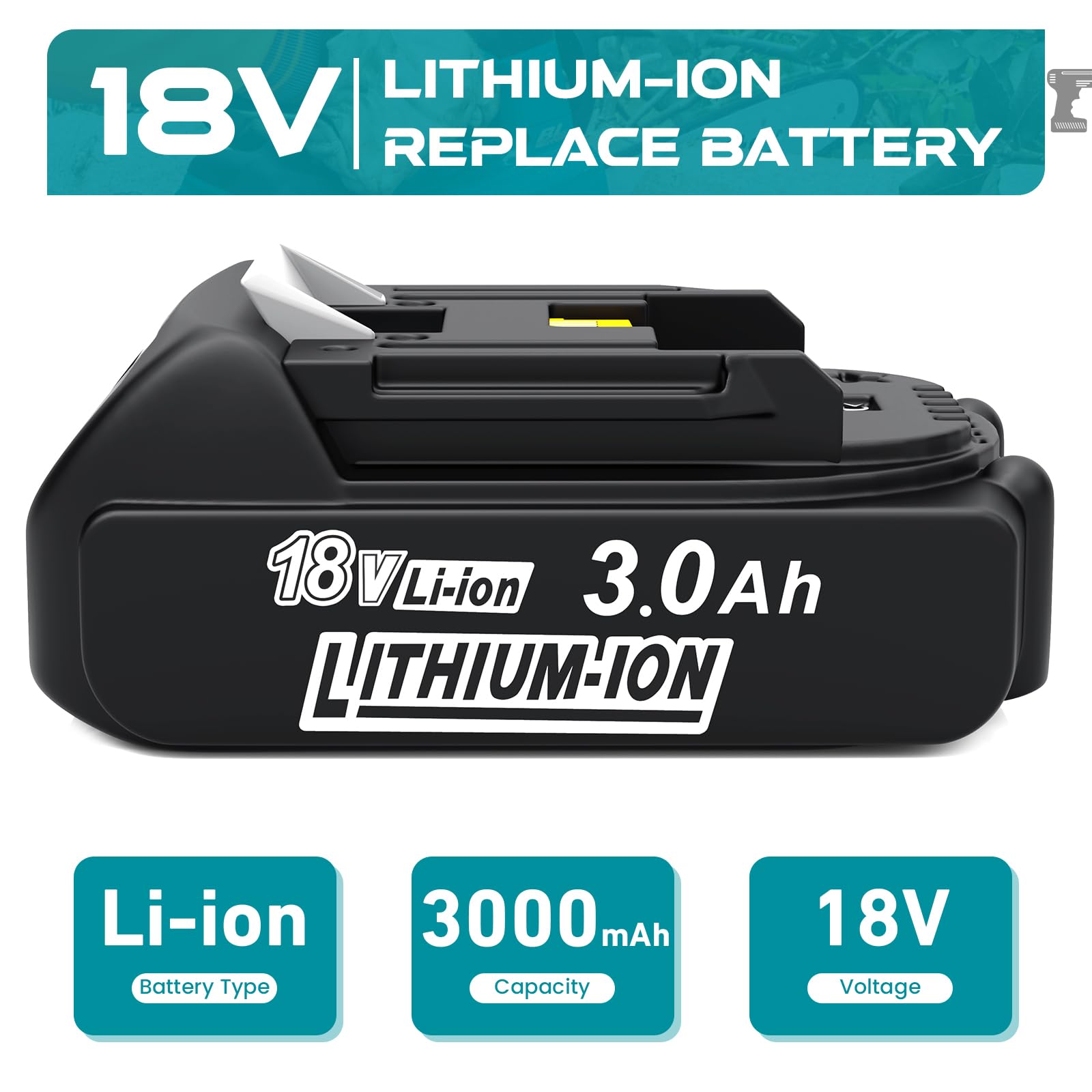 Leyootoolelec 3.0Ah Li-ion pack extends Makita 18V working time.