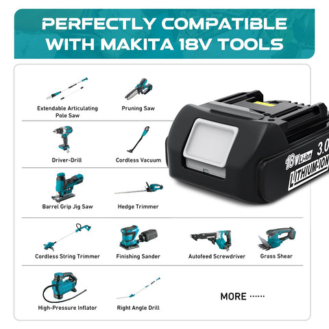 Leyootoolelec compatibility with BL1860B for Makita 18V tools and chargers.