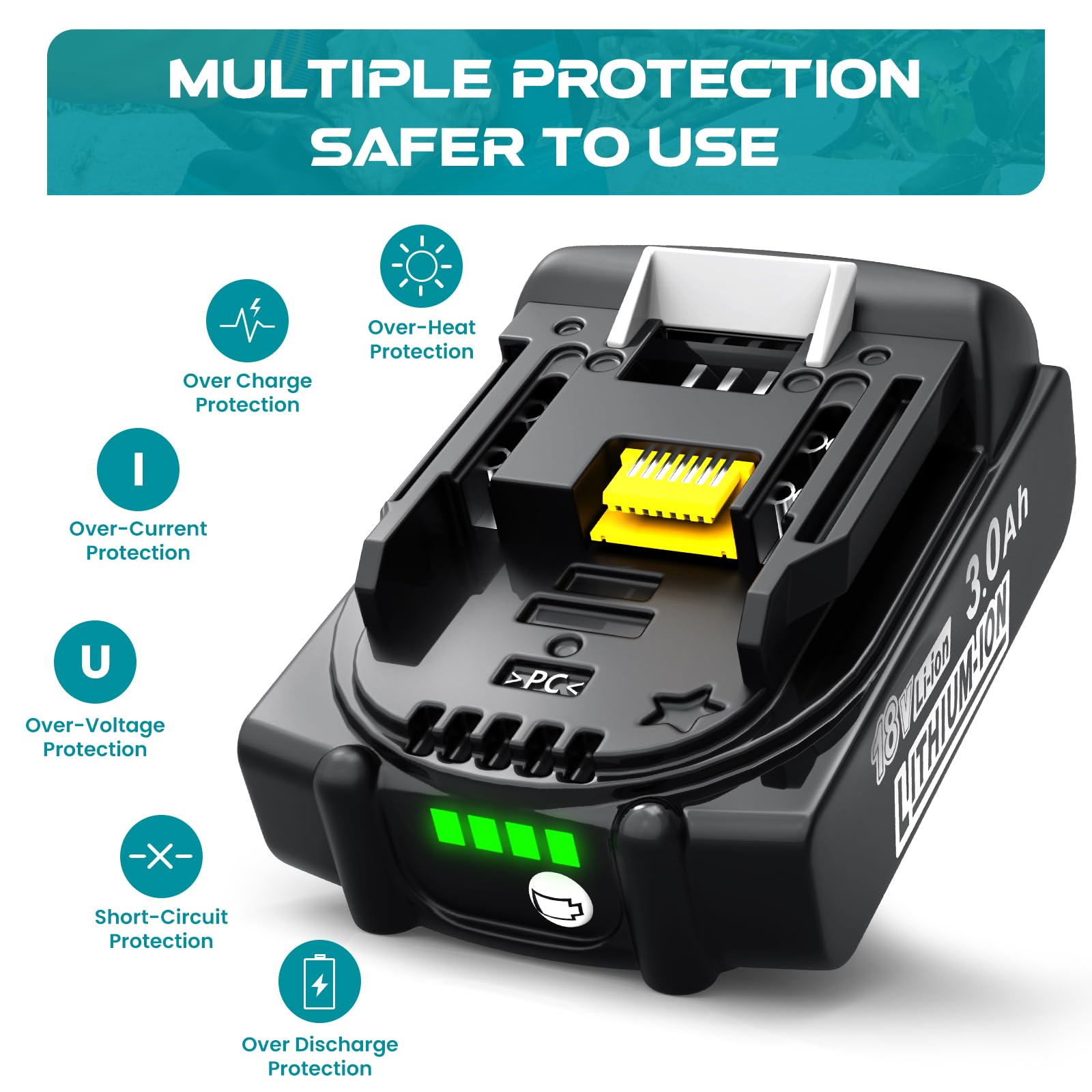 Leyootoolelec extended-runtime design for Makita 18V tools.