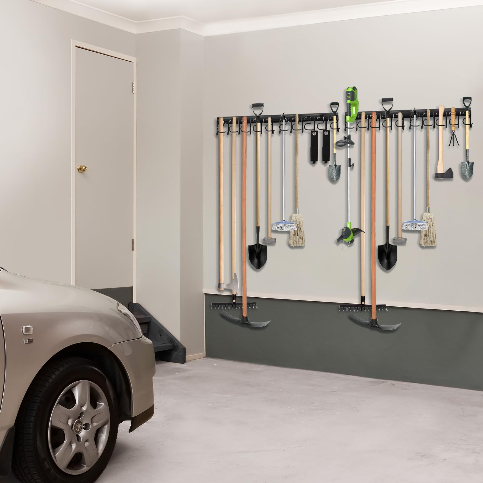 LEYU four 16-inch holders provide scalable garage wall storage.