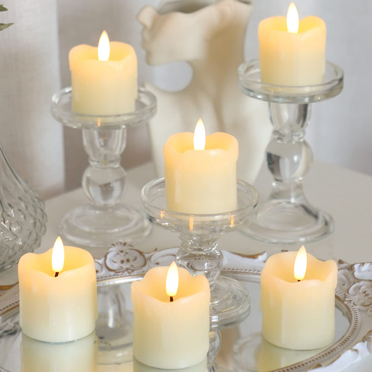 Lezonic flameless votive candle with 3D flame for romantic ambiance.