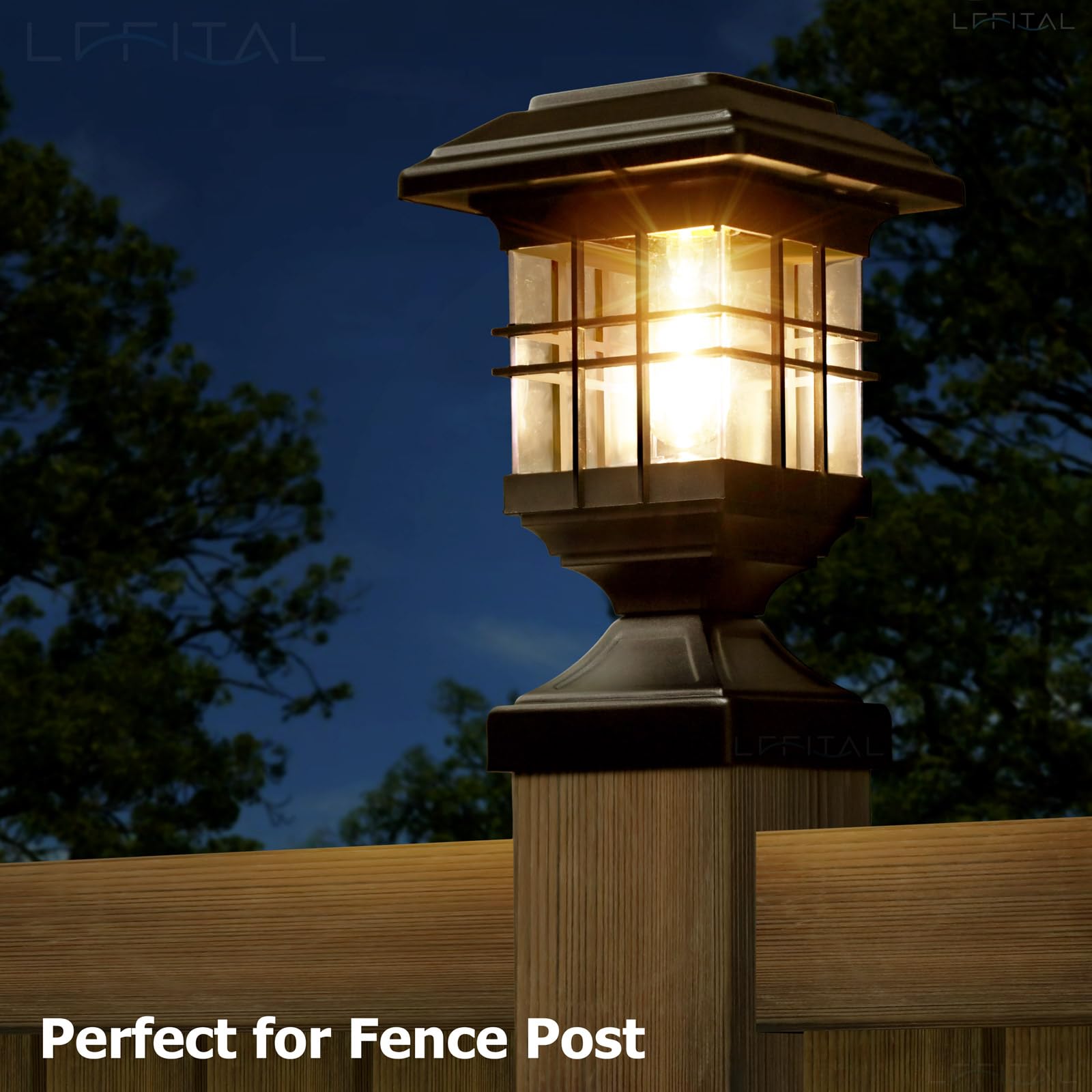 Lffital solar post cap lights on a 5x5 post illuminate garden borders