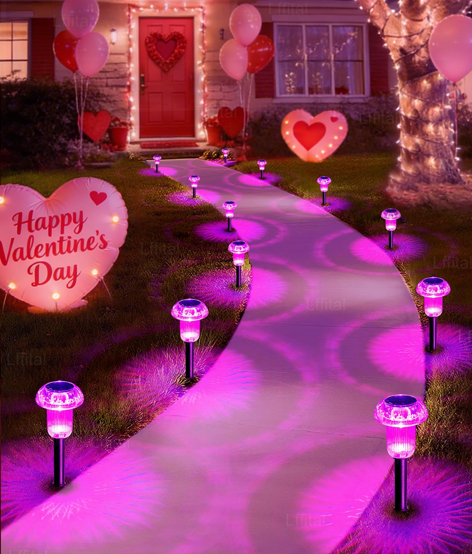 Lffital pink mushroom solar light brightens walkways at night for energy-efficient lighting