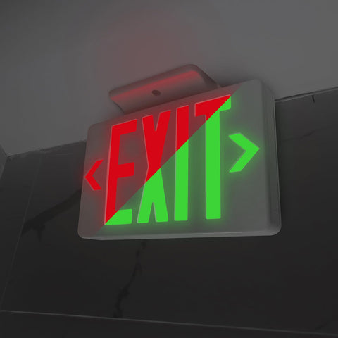 LFI Lights Universal LED Exit Sign side-mount configuration for versatile installation.