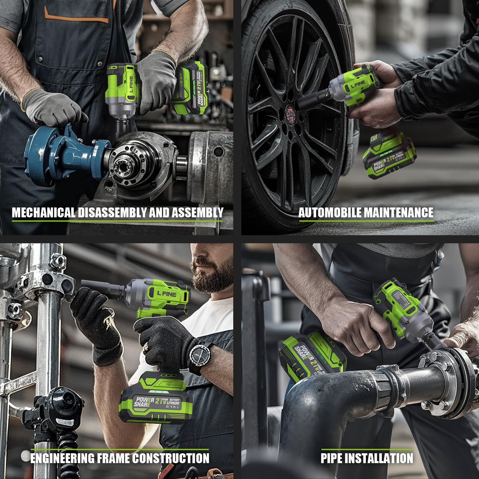 L FINE ergonomic grip ensures comfortable control during long tasks.