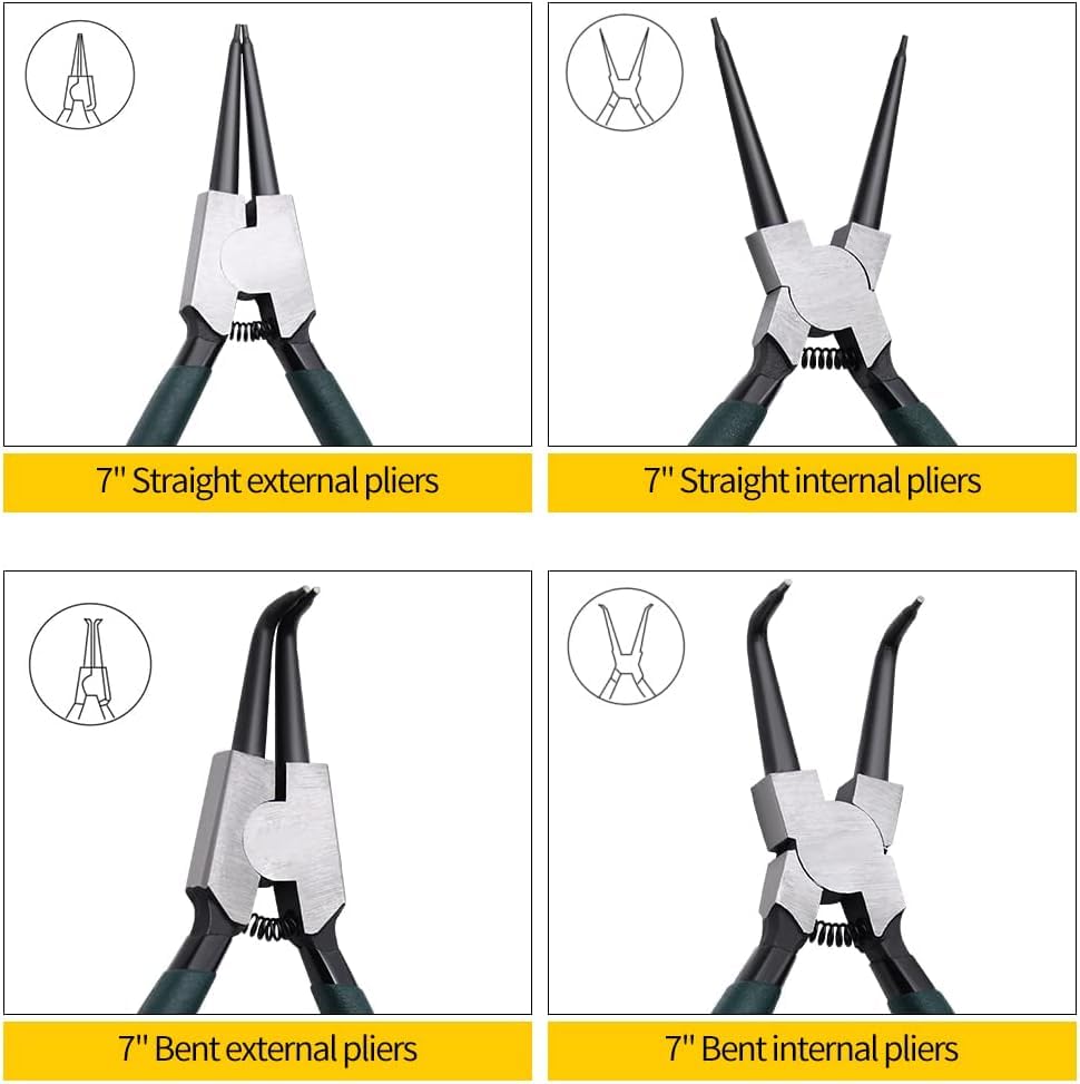 LFSEMINI 7-inch 90-degree angled internal snap ring pliers reach tight spots.