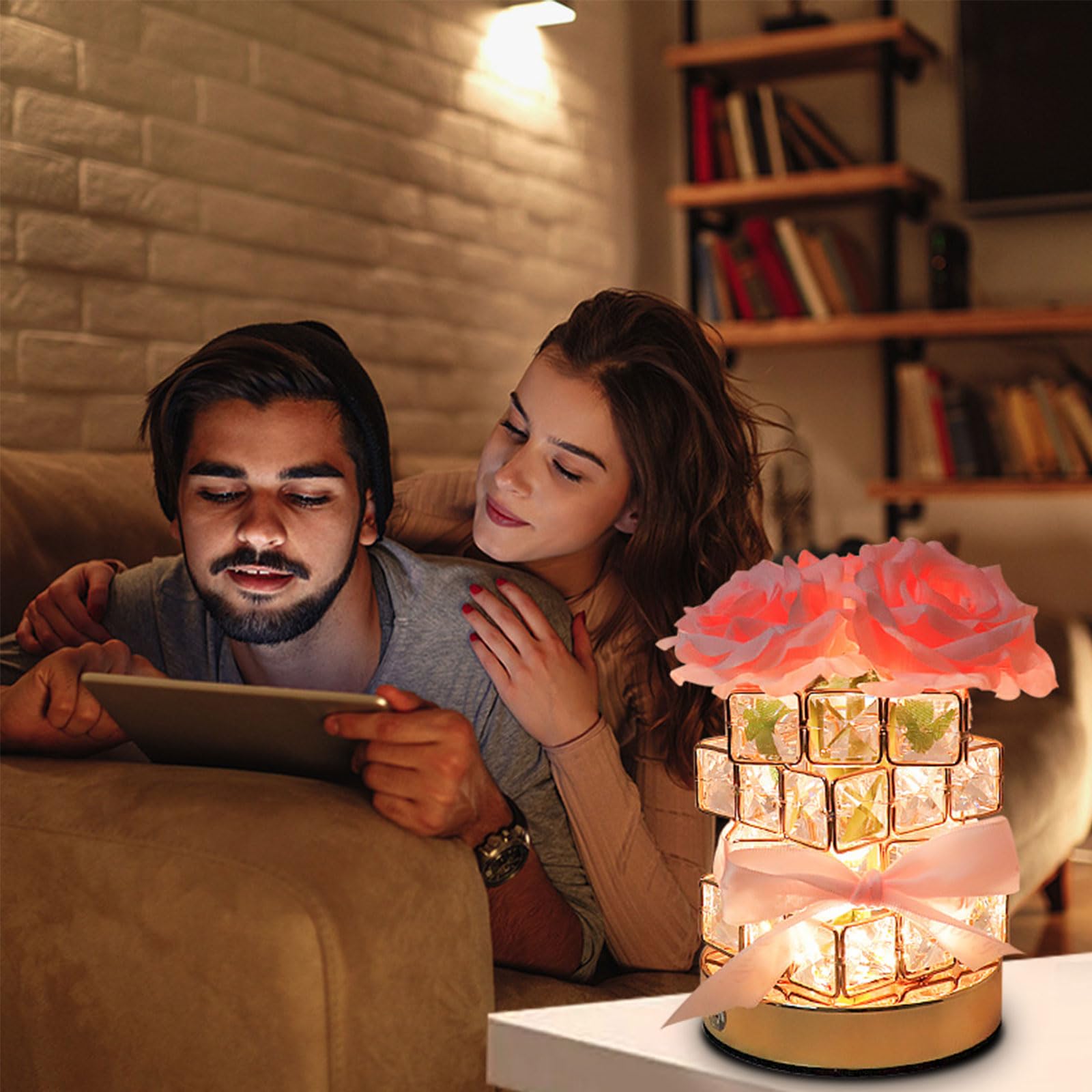 LHYDAOOQ Rechargeable rose lamp with 20,000 mAh for cordless use.