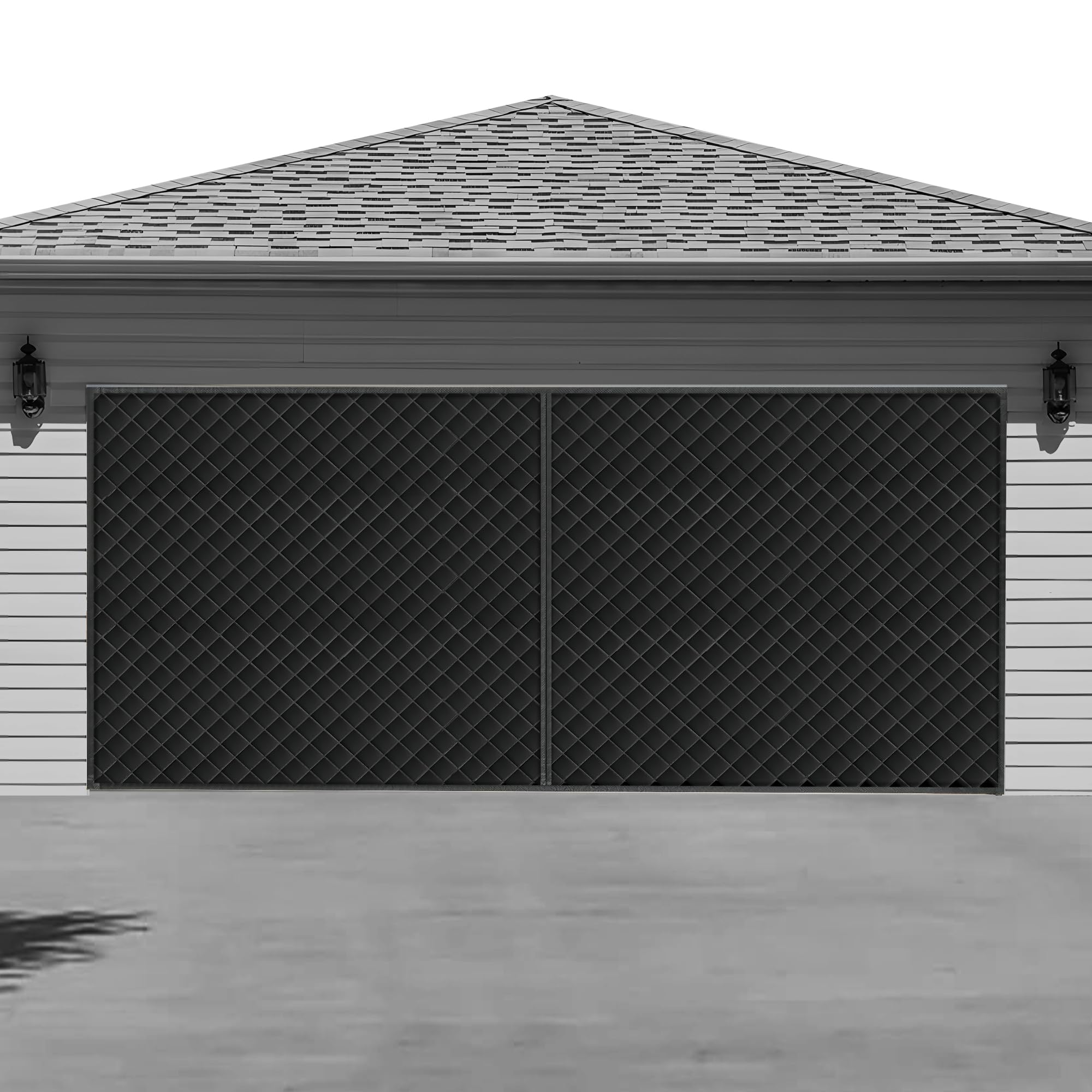 LIAMST garage door curtain, front view with full coverage against drafts