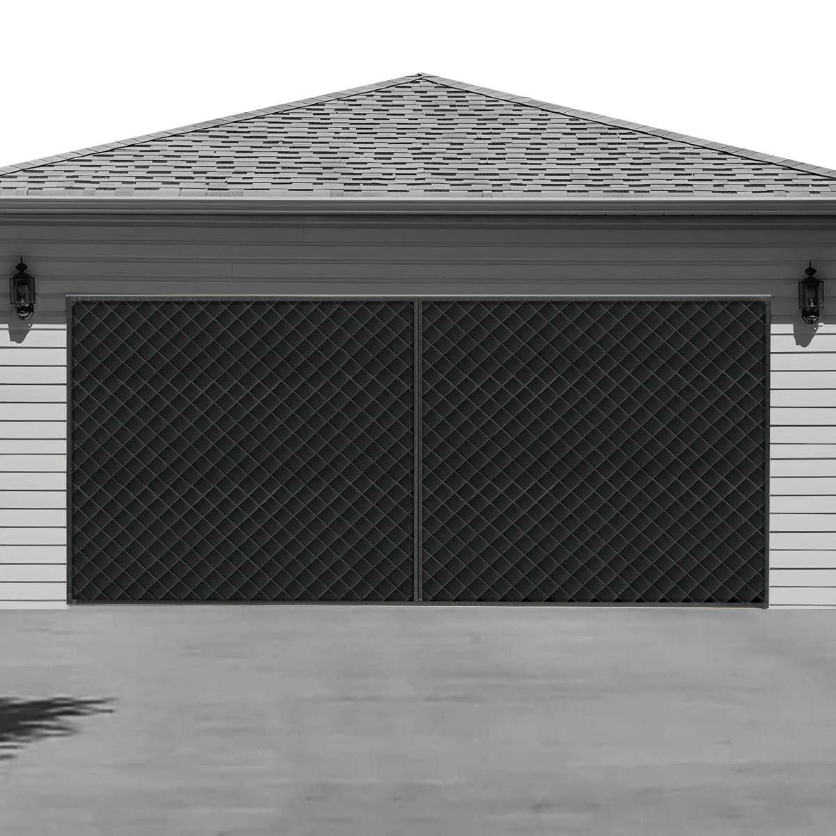 LIAMST garage door curtain, front view with full coverage against drafts