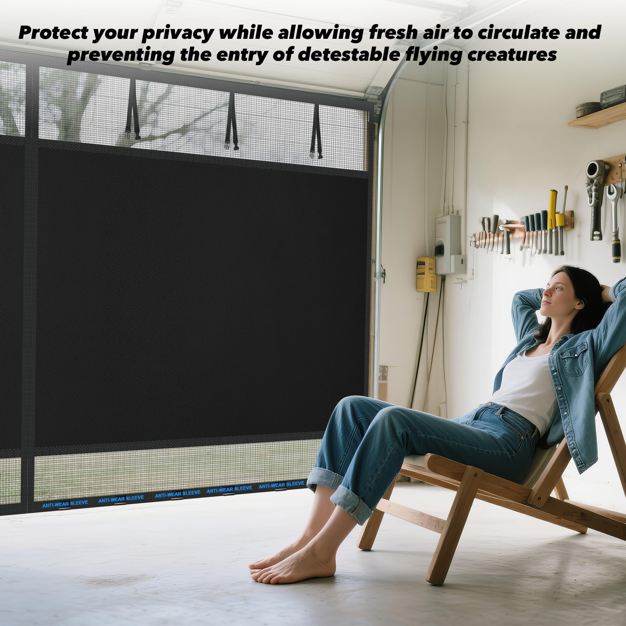 LIAMST privacy garage screen with easy-install mounting kit included.