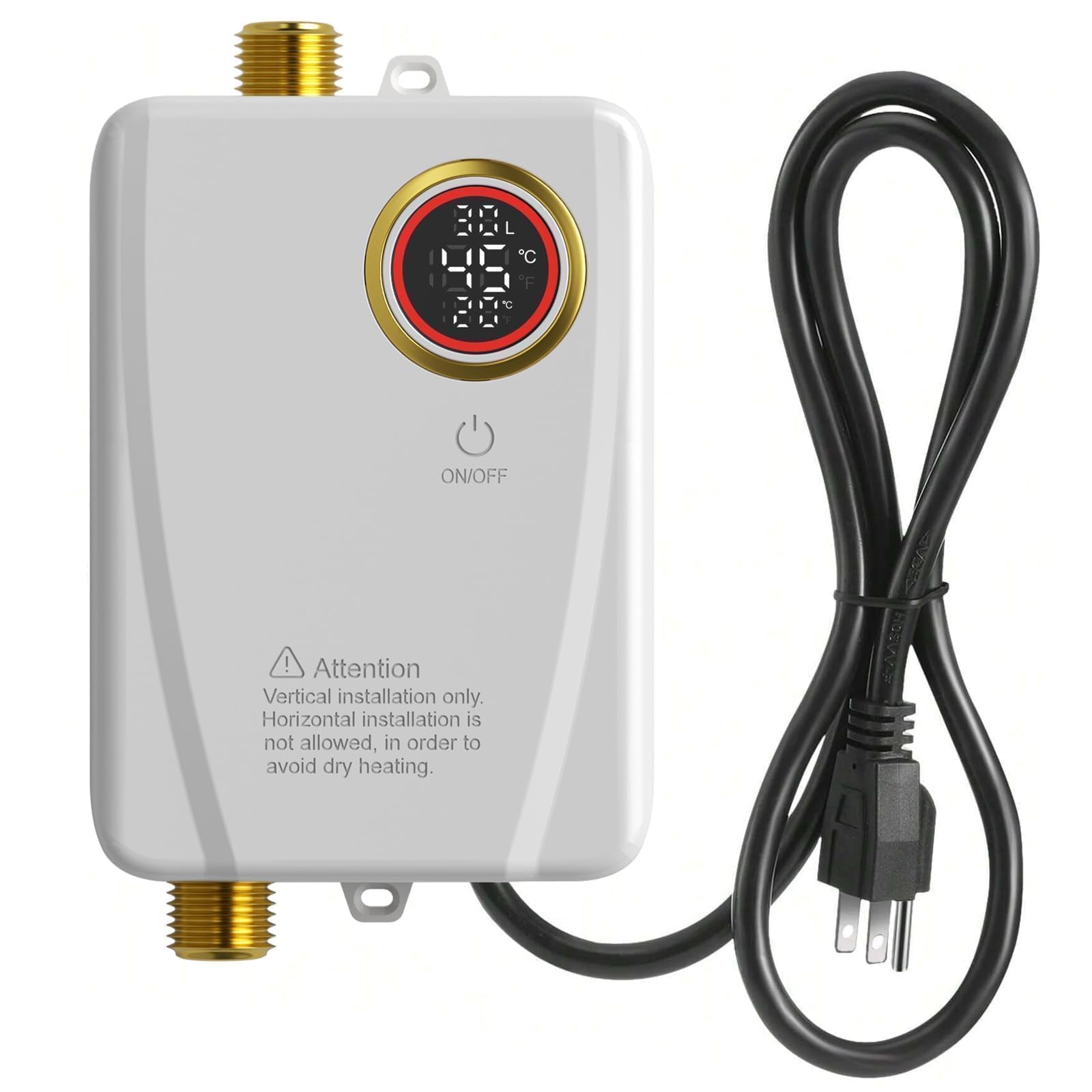 Lianfengymx tankless water heater compact dimensions—front-view, ideal for space-saving under counters.