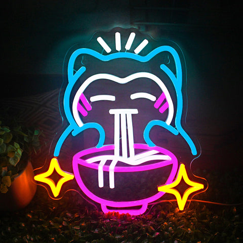 LiangLiangfmly LED ramen bear neon blue sign enhances gaming room ambience.