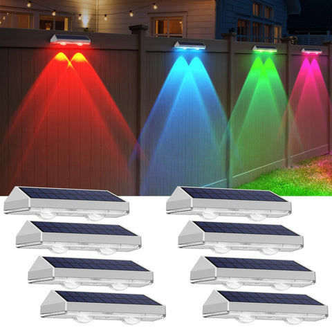 LIANGLOME 8-pack solar fence lights illuminate outdoor fences with energy-efficient solar power.