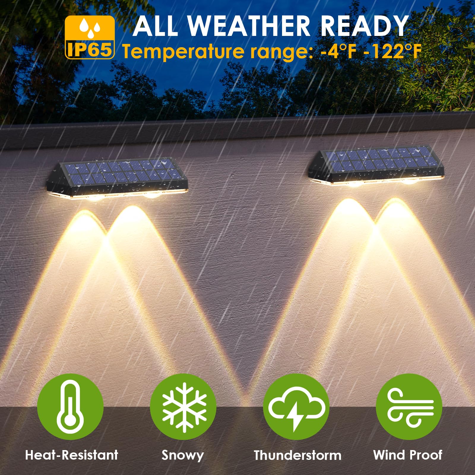 LIANGLOME solar fence light IP65 protection for rain, snow, and sun