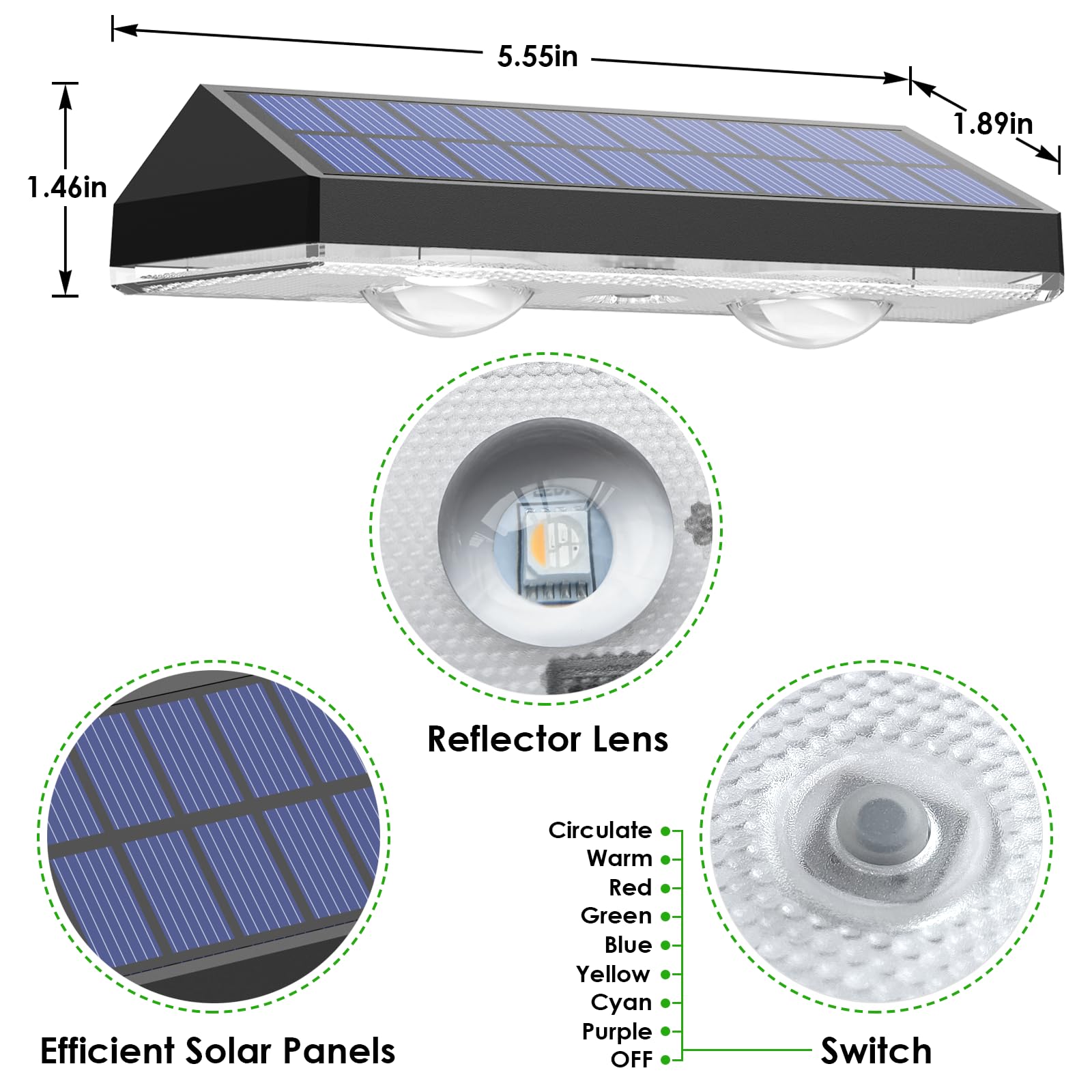 LIANGLOME solar fence light in RGB color cycle for festive outdoor accents.