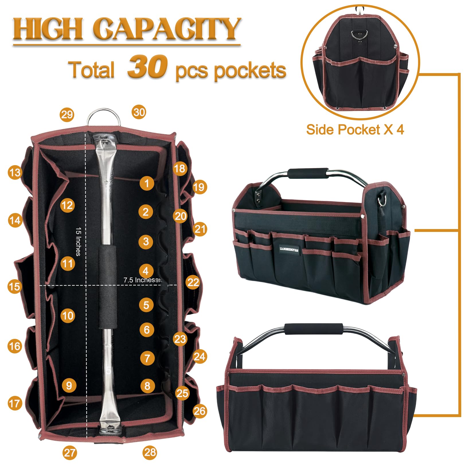 LIANGSHENGYUAN 30 pockets tool tote keeps wrenches organized
