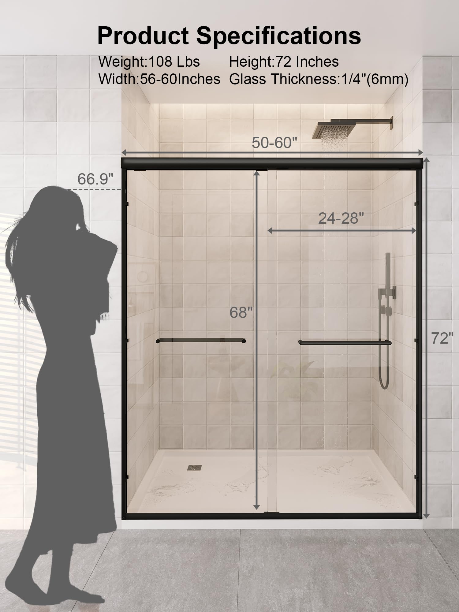 LianLobo shower door side profile showing slim footprint