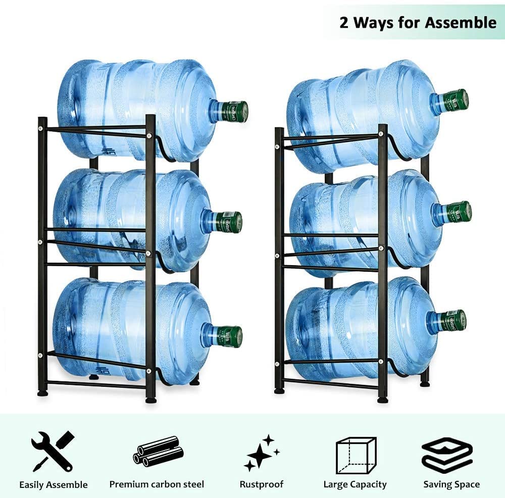 LIANTRAL heavy-duty steel water rack in black provides stable storage for large water jugs.