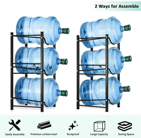 LIANTRAL heavy-duty steel water rack in black provides stable storage for large water jugs.