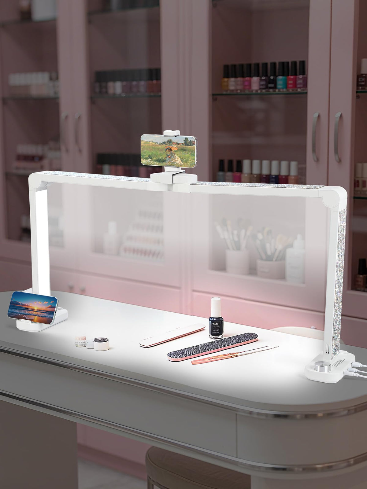 LIARTY Arch Half Moon Light front view for spacious manicure workspace.