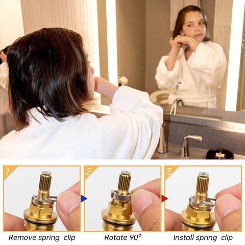 Durable brass and ceramic cartridge materials for lasting faucet reliability.