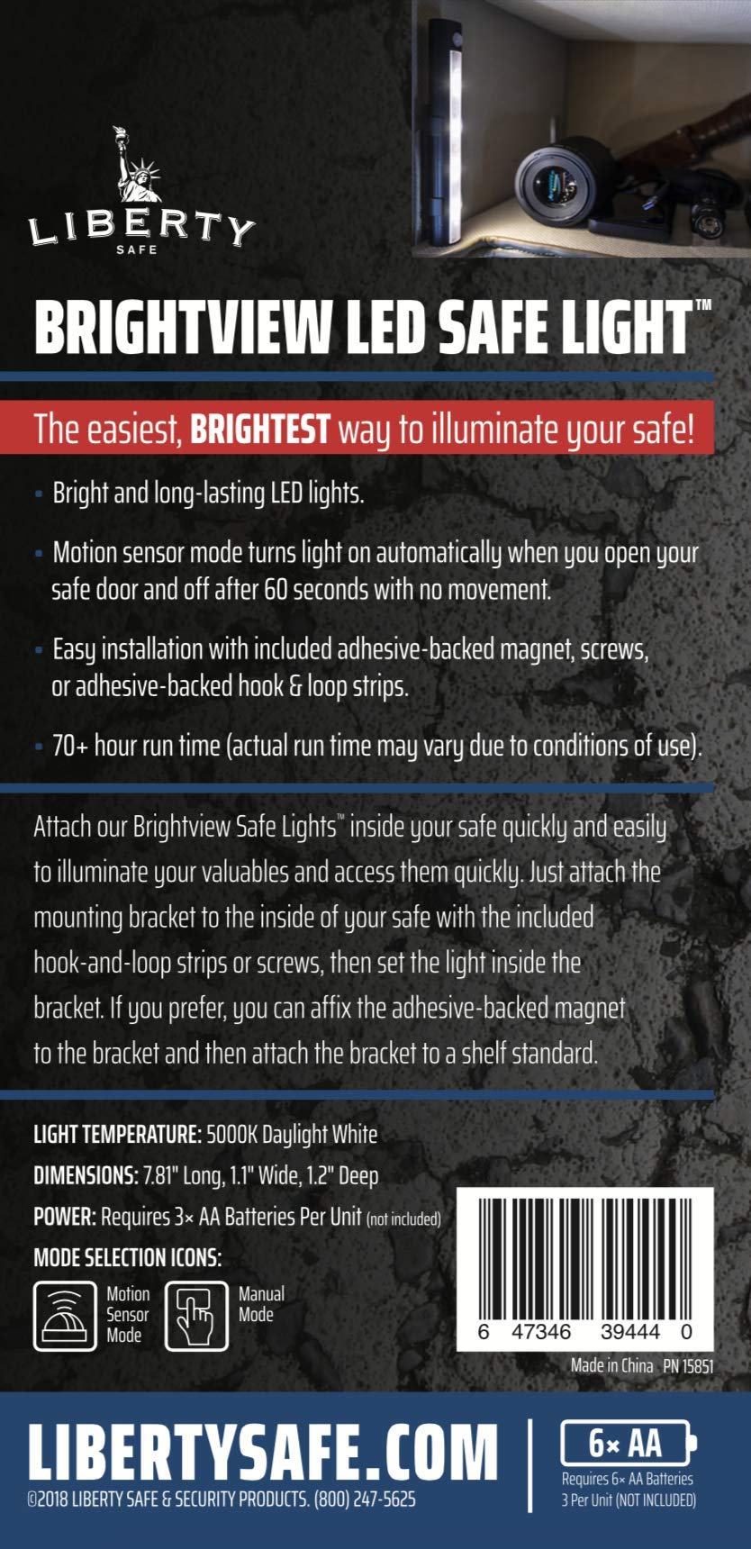 Liberty Safe Brightview runs on three AA batteries for long-lasting use