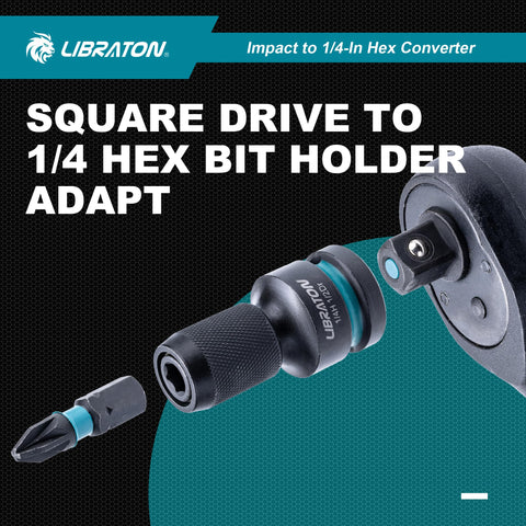 LIBRATON 1/4-in female hex adapter integrates with standard hex bits.